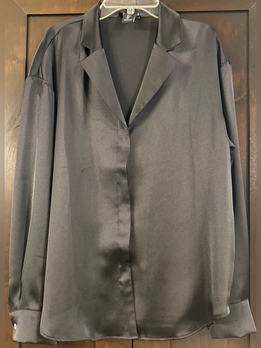 Rachel Zoe Black Satin Look Blouse Sz L